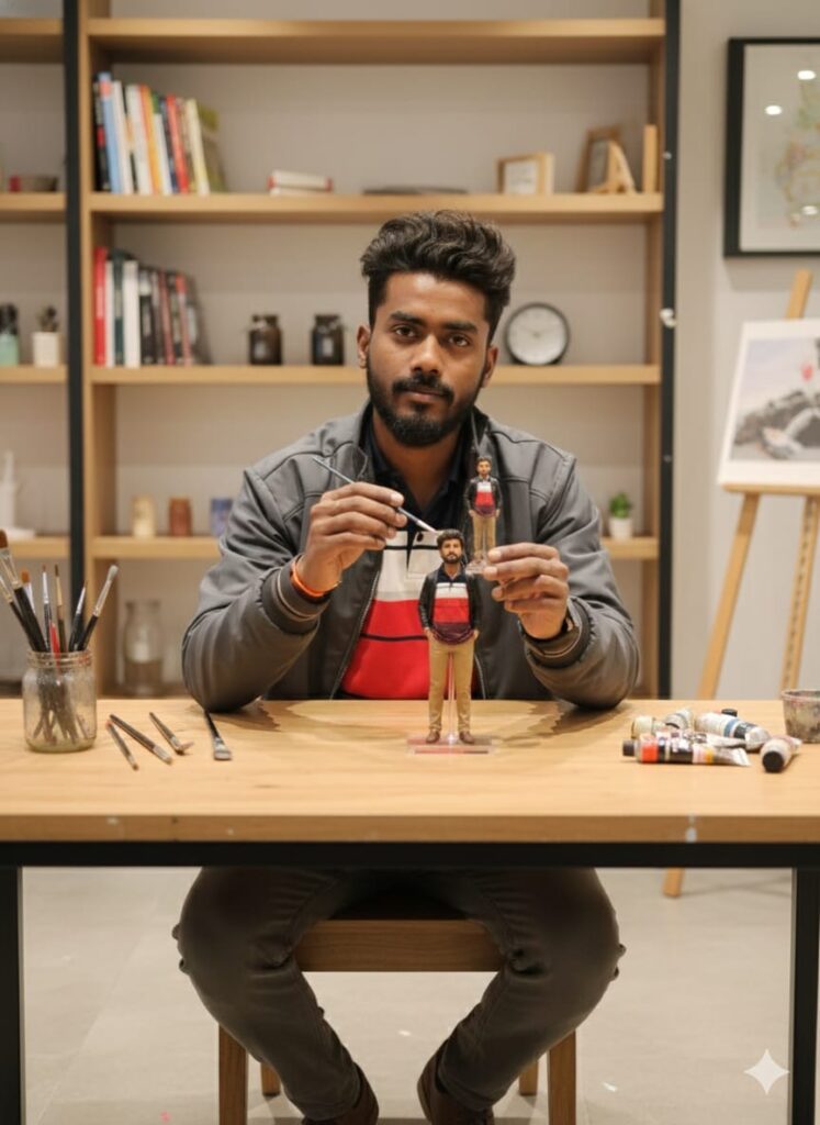 Viral miniature figurine of himself AI Prompts