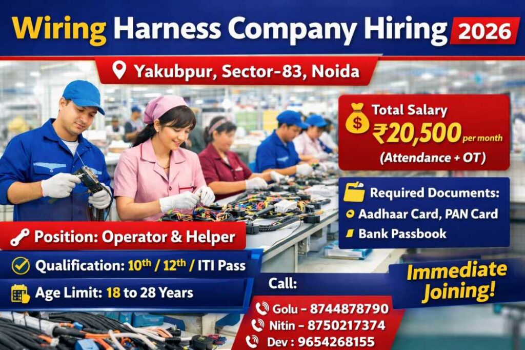 Wiring Harness Company Recruitment 2026 | Operator Helper Jobs in Noida