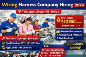 Wiring Harness Company Recruitment 2026 | Operator Helper Jobs in Noida